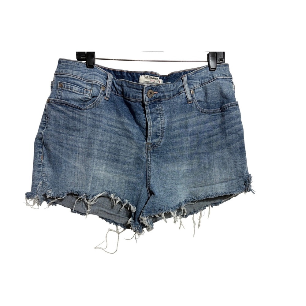 Torrid Denim Womens 18 Medium Wash Button Fly Raw Hem Cutoff Jean Shorts Blue